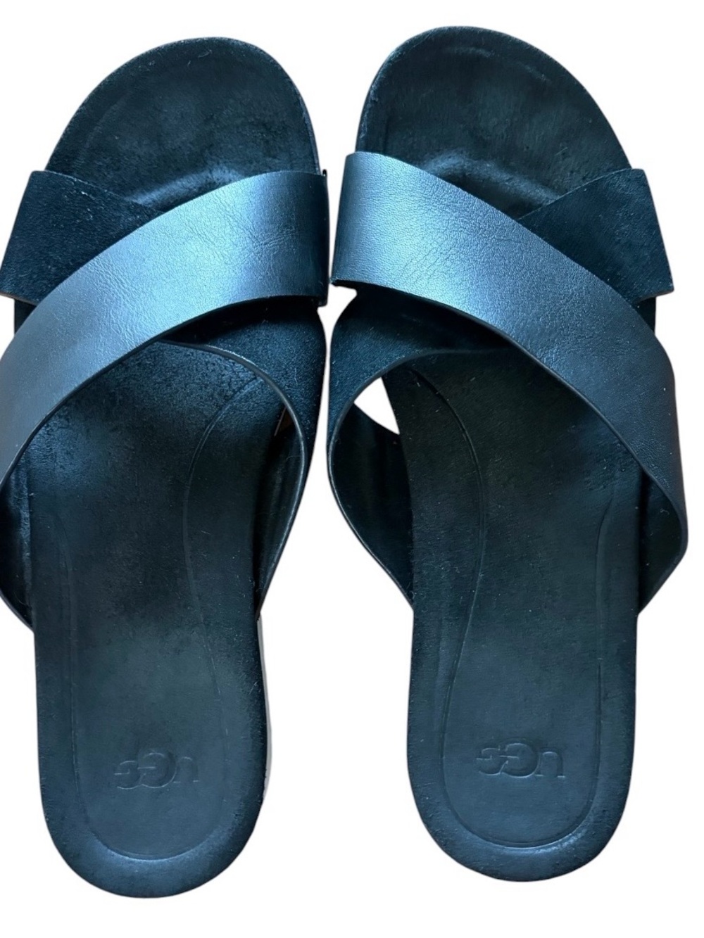UGG Kari Black Leather Crisscross Slide Sandal Size 8 Treadlite 1090383 - Picture 4 of 8